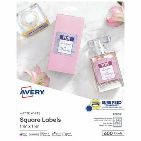 AVERY DENNISON Avery, SQUARE LABELS W/ SURE FEED & TRUEBLOCK, 1 1/2 X 1 1/2, WHITE, 600PK 22805